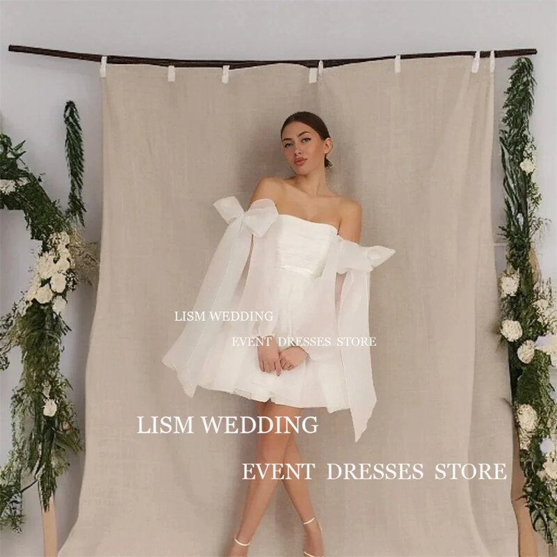 LISM Свадебные платья из органзы с открытыми плечами, со шнуровкой, трапециевидной формы, для официальной вечеринки, свадебная фотография, платье для невесты 2024