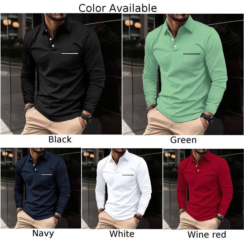 Revers Top T-Shirt lässig bequem täglich Urlaub Langarm männliche Männer regelmäßige leichte Stretch weiche einfarbig