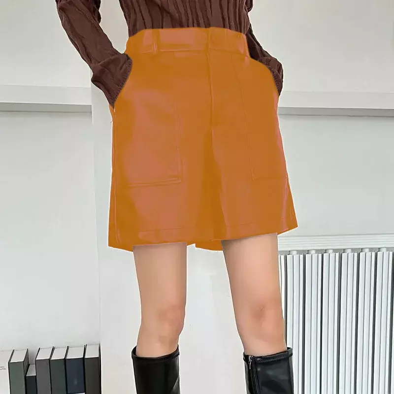Celana pendek wanita memakai kulit paten PU di musim panas musim semi dan musim gugur tas pinggul santai baru untuk wanita