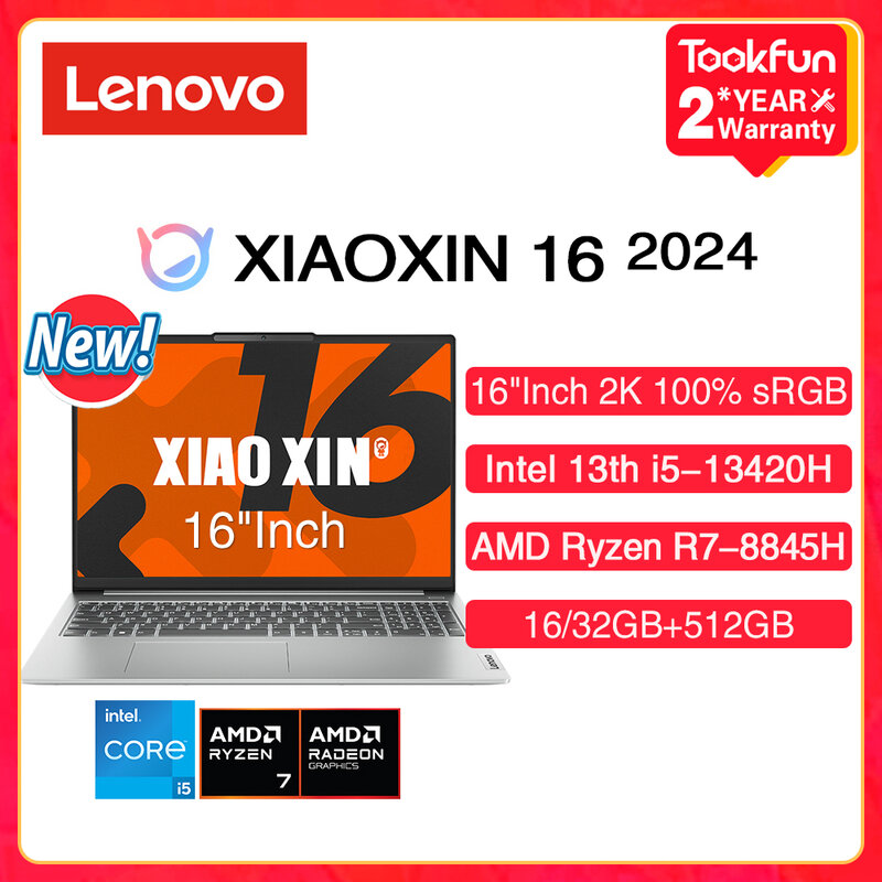 Lenovo-XIAOXIN 16 2024, ordenador portátil AMD Ryzen R7-8845H, Intel Core, i5-13420H de RAM, 16GB, 32GB, SSD, 512GB, 16 pulgadas, FHD, Ultrabook, PC