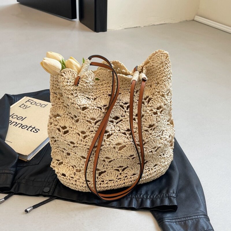 Large Capacity Knitted Shoulder Bag 2024 Knitted Trendy Underarm Bag Casual Beach Bag Party