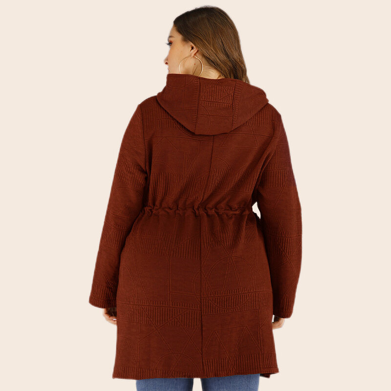 Plus Size Women Hooded Jacket Elastic Waist Pocket Split Casual Long Sleeve Sweater Coat 2023 Fashion Solid Color Loose Jackets