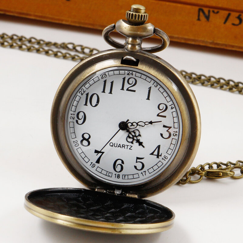 Cyfry arabskie kwarcowe zegarki kieszonkowe Vintage kobiety z brązu naszyjnik z łańcuszkiem prezenty reloj hombre