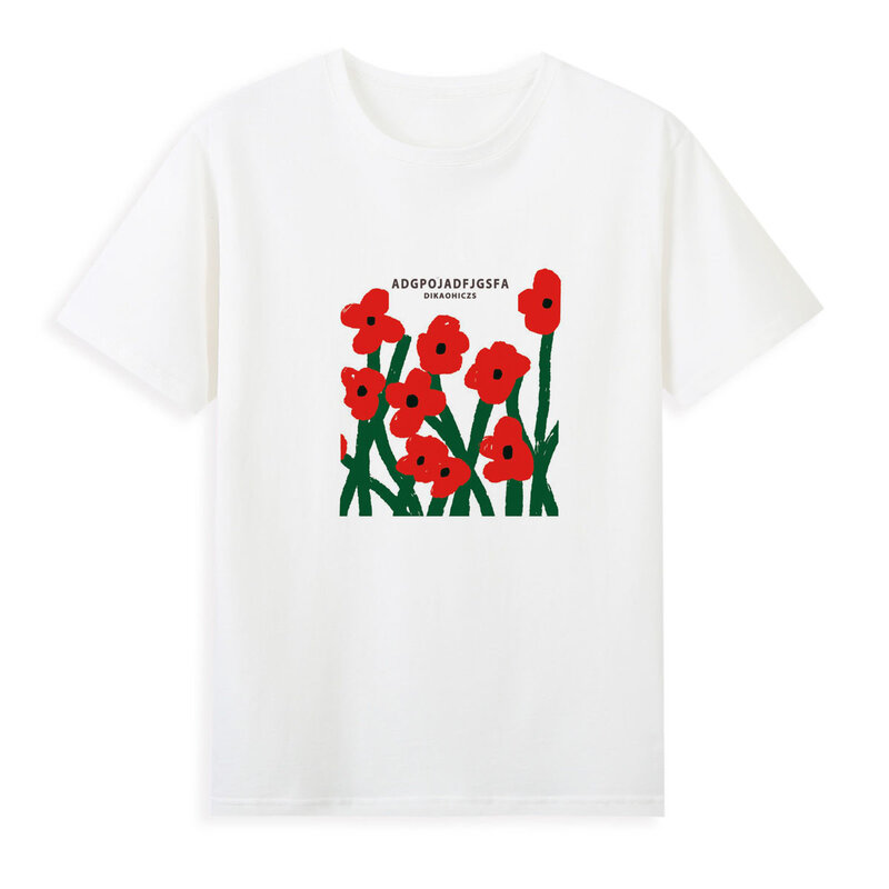 Ярко-красная футболка с цветами, высококачественный Повседневный женский топ с цветами, крутая летняя футболка с коротким рукавом A072