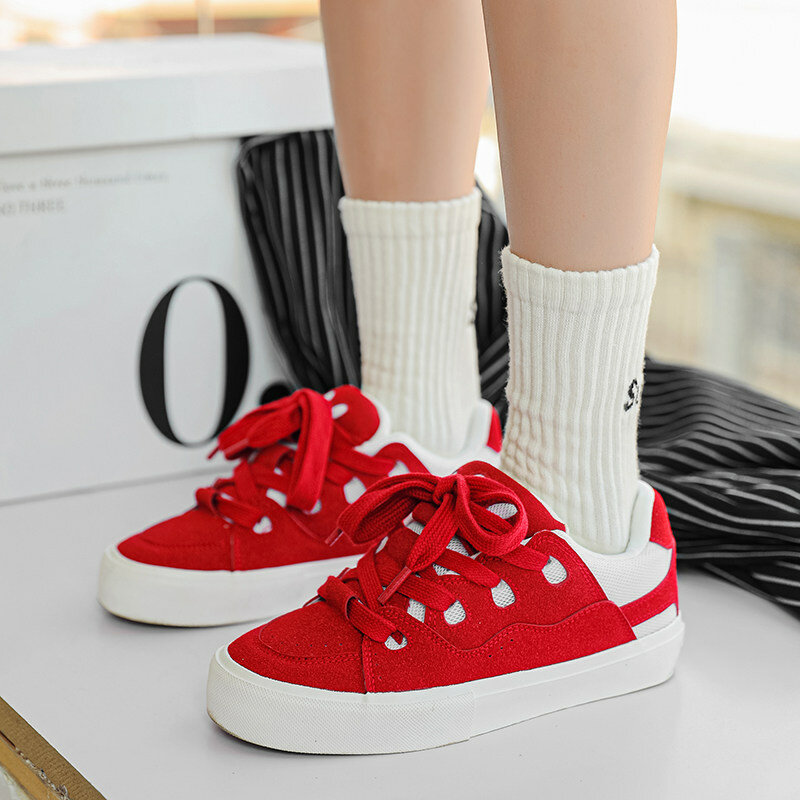 Baskets rouges confortables et respirantes pour hommes et femmes, chaussures canisées, à lacets, décontractées, nouvelle mode
