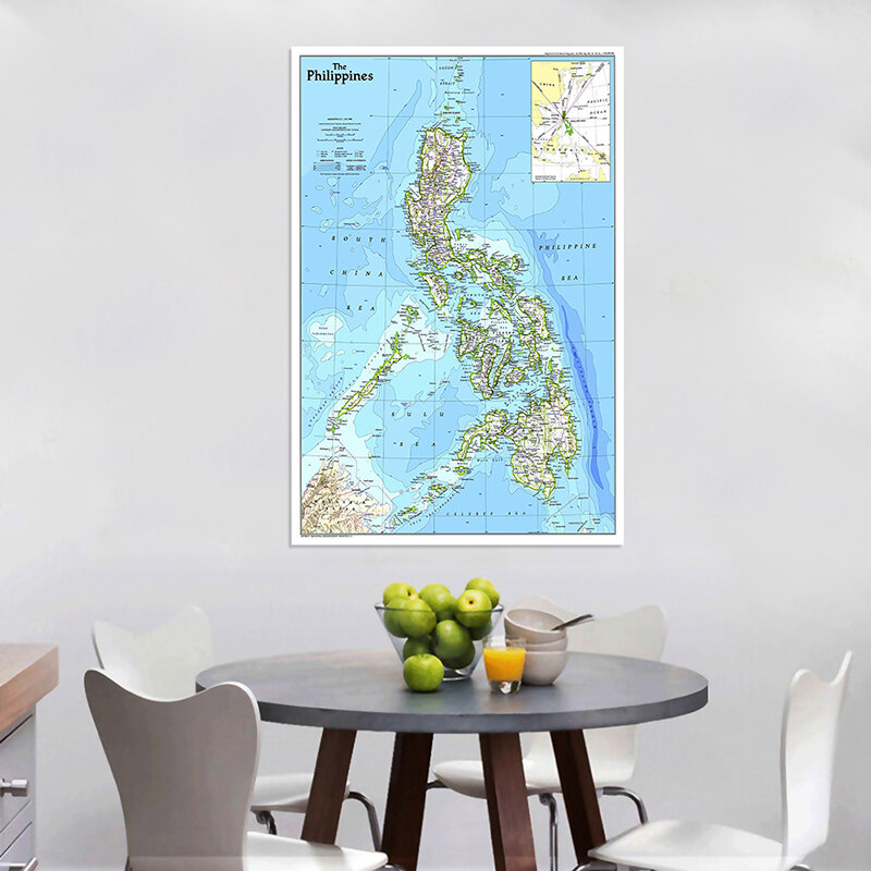 100*150cm Mapa de Filipinas en inglés versión 1986 lienzo no tejido pintura arte de la pared póster e impresión sala de estar decoración del hogar