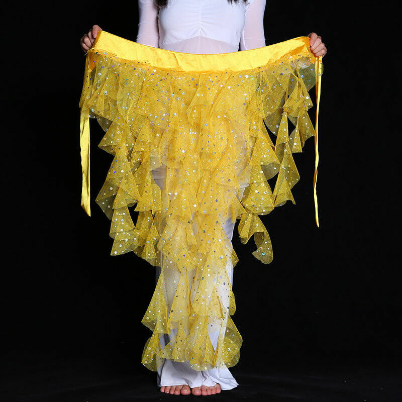 Женский сетчатый набедренный платок для танца живота с блестками, юбка с высоким и низким оборками, сетчатый пояс, аксессуары для костюма для танца живота