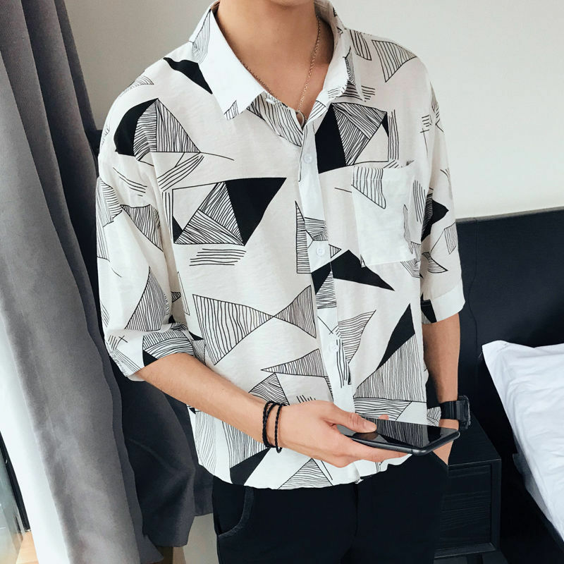 Elegante Mode Harajuku Slim Fit Ropa Hombre Losse Casual Sport All Match Shirt Vierkante Hals Koreaanse Versie Middelste Mouw Blusa