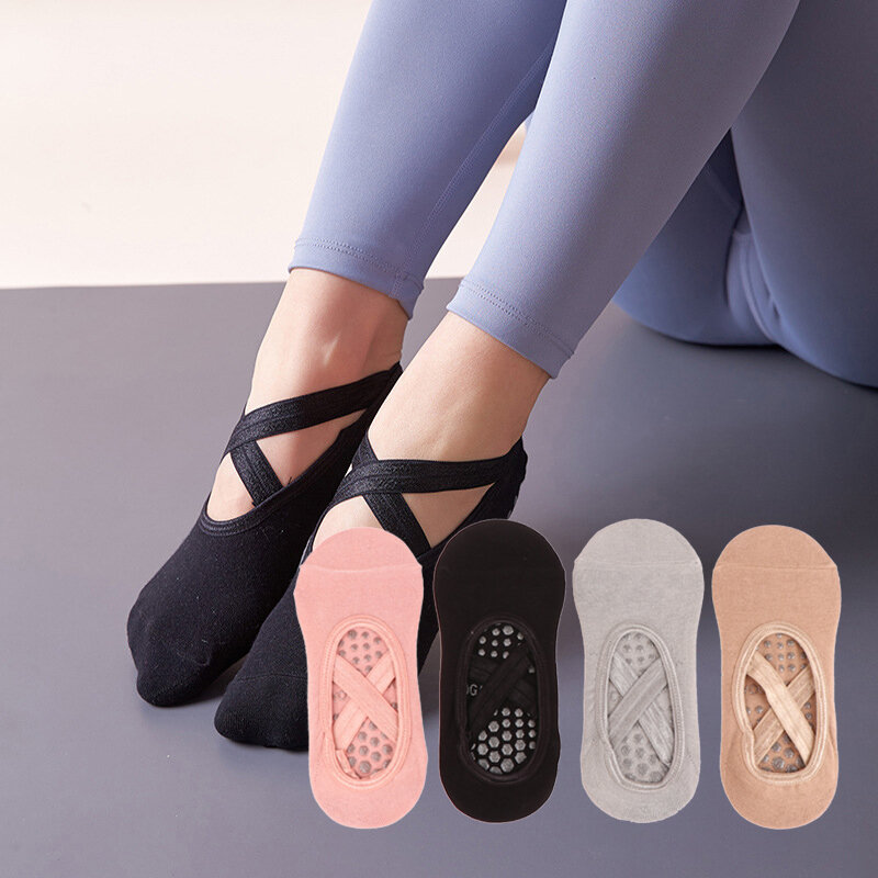 1Pair Bandage Yoga Socks For Women Pilates Ballet Dance Non-Slip Socks Sport Sock Gym Workout Slipper Running Grip Sock