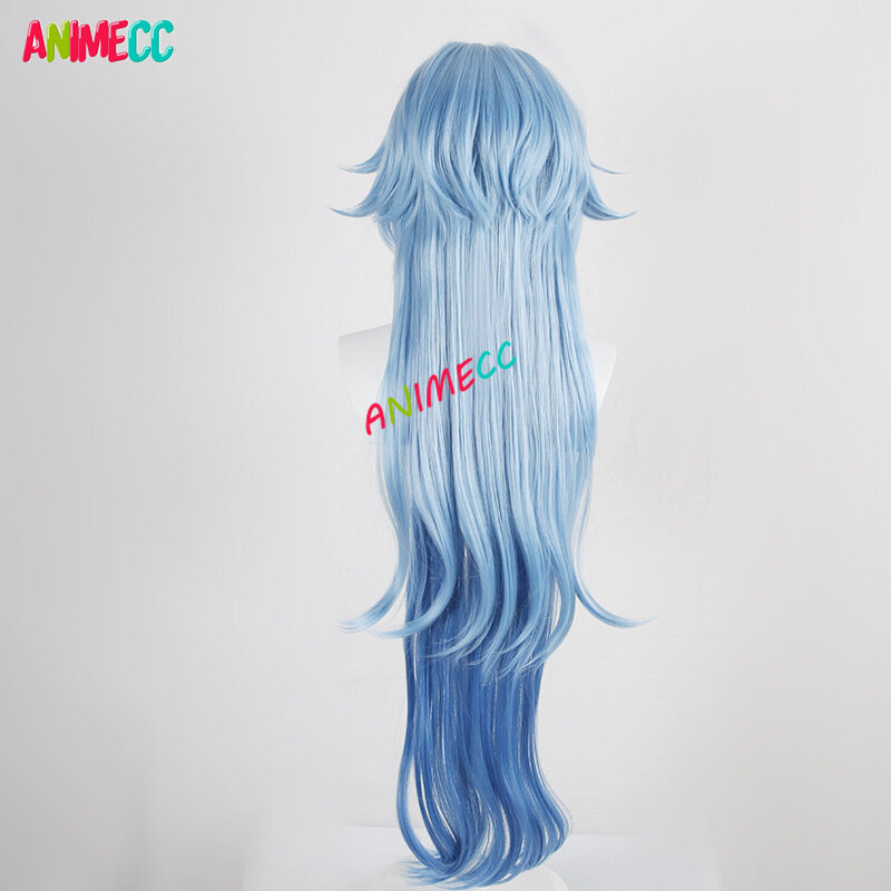 Wig Cosplay Genshin Impact Ganyu Wig biru terang gradien Wig Cosplay tahan panas sintetik kulit kepala tiruan