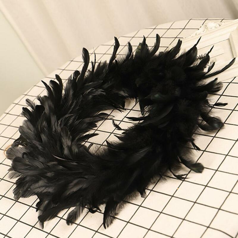 15-Inch Feather Wreath Black Feathered Front Door Wreath Decoration Cocktail Feathers Halloween Artificial Garlands Party Decor