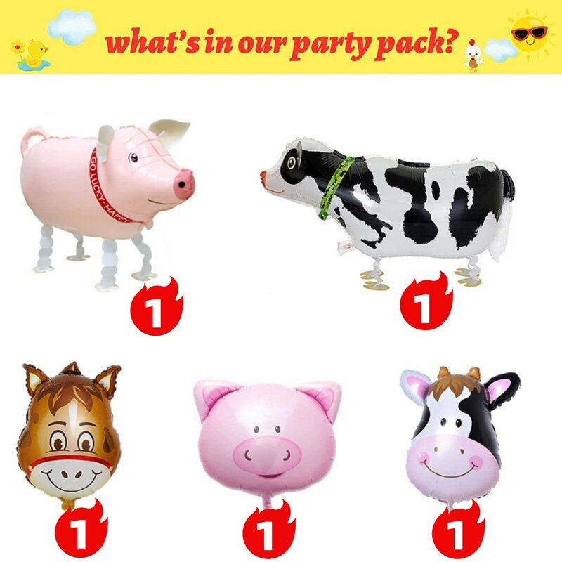Cartoon Farm Animals Party Decoration, balões, vaca, frango, porco, talheres de papel, pano de fundo, Baby Shower, Kids Birthday Party Supplies