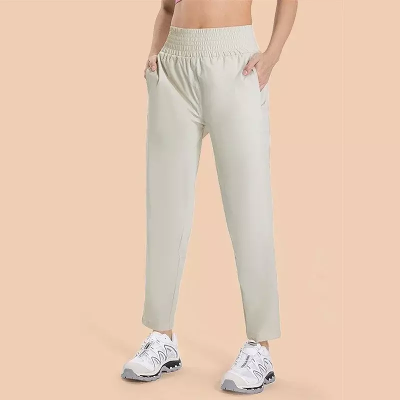 Женские легкие быстросохнущие спортивные джоггеры, повседневные спортивные брюки до щиколотки для йоги, спортивные штаны с высокой талией и карманами, 25 дюймов