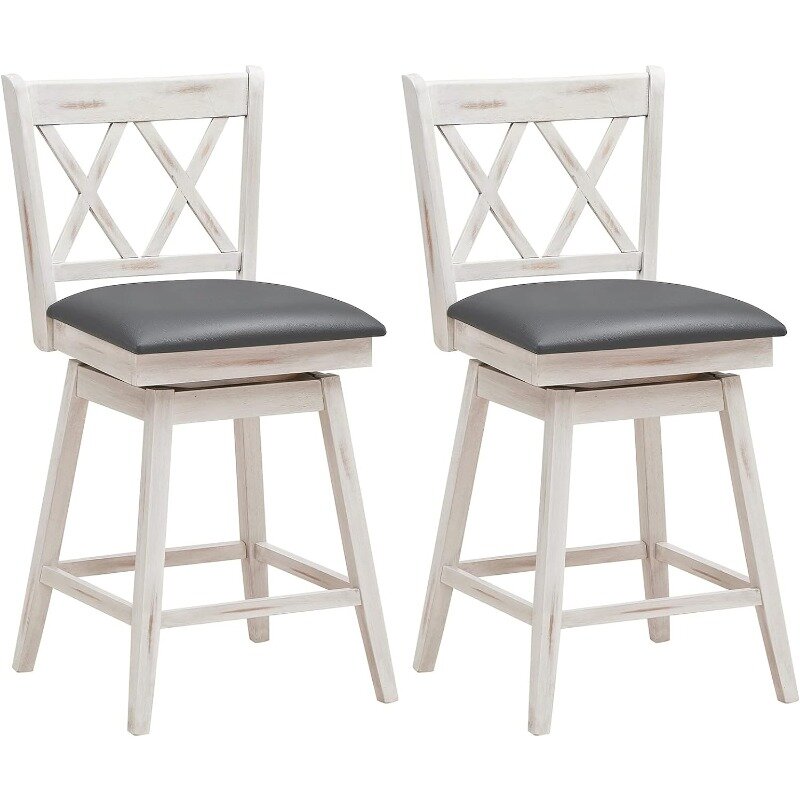 Bar Stool Set of 2, 360° Swivel Counter Height 25inch Bar Stool with Foot Rest Upholstered Cushion & Ergonomic Backrest