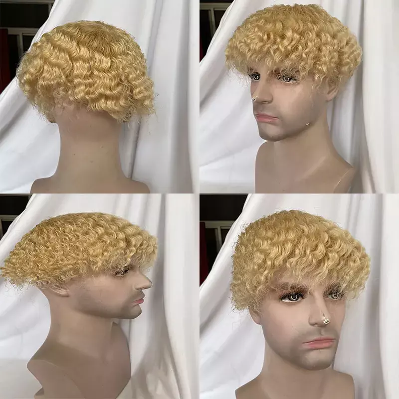 Afro-男性用の人間の髪の毛のかつら,男性用のトーピー,黒いかつら