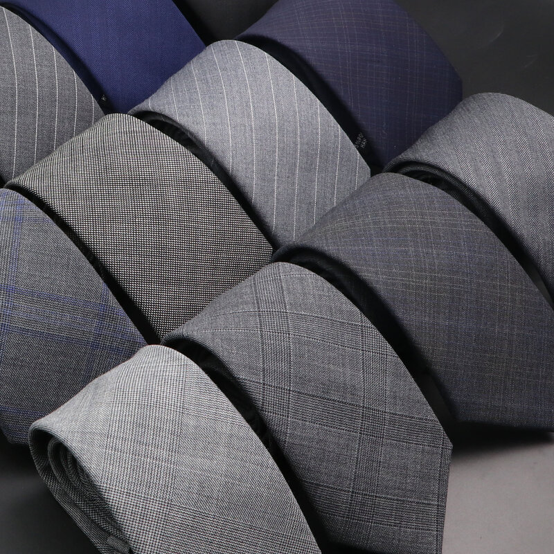 Corbatas clásicas de lana para hombre, corbatas ajustadas a cuadros grises hechas a mano, cuello estrecho a rayas, corbata informal de Cachemira delgada, accesorios de regalo, 7cm
