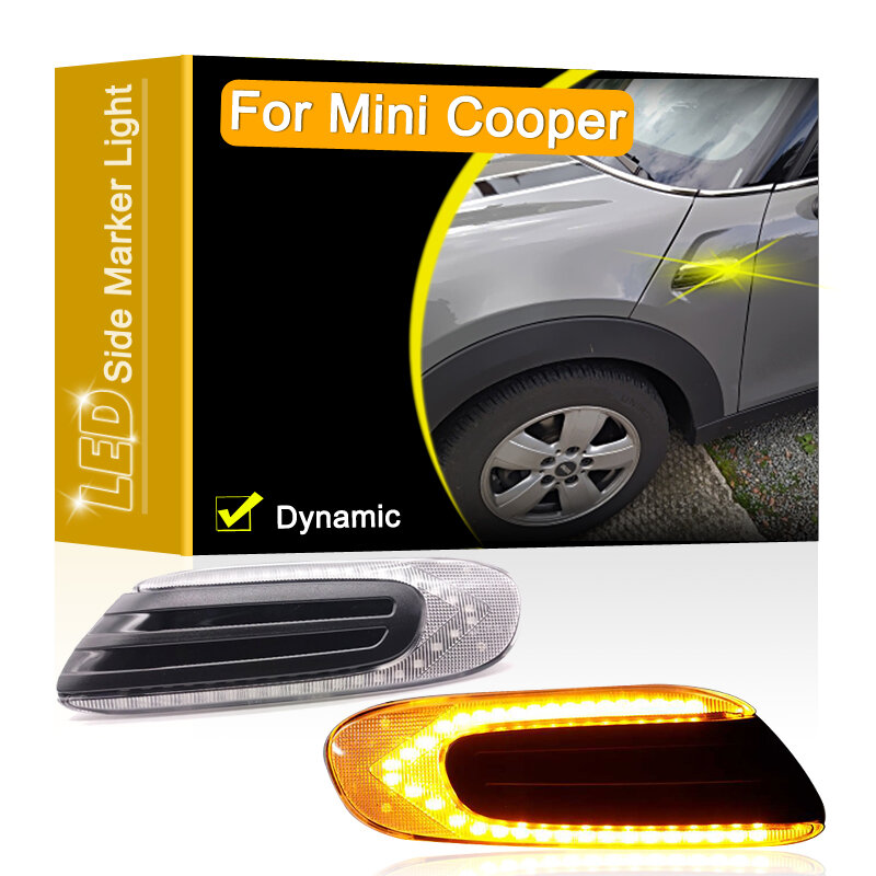 Conjunto de lámpara de marcador lateral LED dinámico de lente transparente de 12V para Mini Cooper F55 F56 F57 2014-2017, luz intermitente secuencial