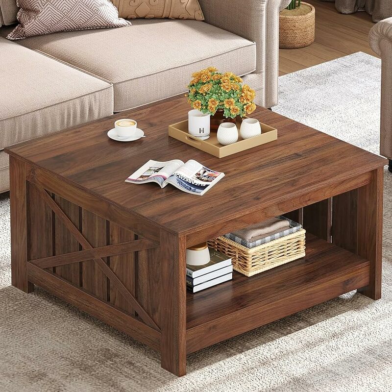 YITAHOME 농가 커피 테이블, 소박한 나무 칵테일 테이블, 거실 회의실용 사각형 커피 테이블
