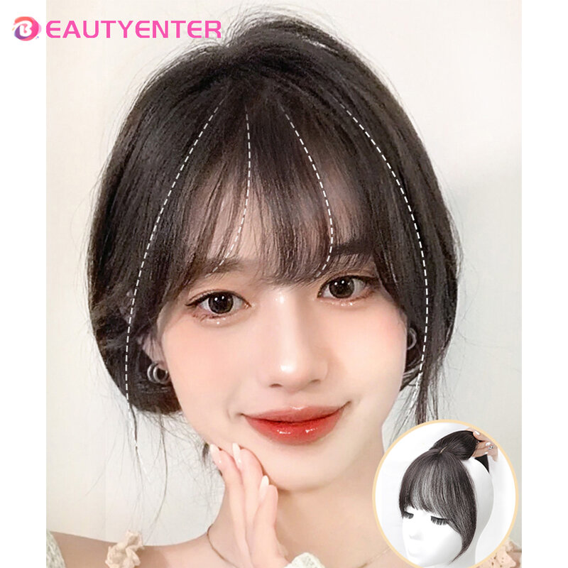 BeautyEnter-flequillo de pelo sintético, extensión de cabello, flequillo falso, clip de pelo en flequillo de aire francés, pelucas de alta temperatura
