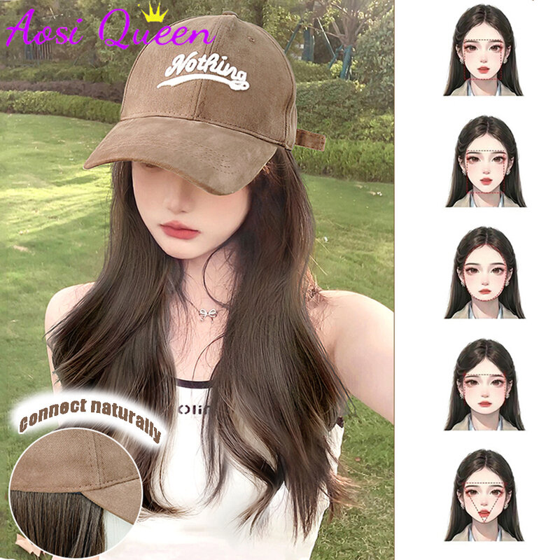 Aosiqueen Perücke für Frauen mit langen Haaren einteilige modische faule leicht lockige Haare Baseball kappe flauschige natürliche Hut Perücke