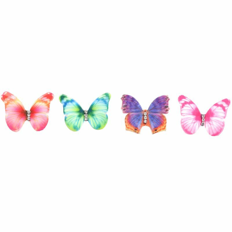 Uclio 50Pcs Gradient Color Organza Fabric Butterfly Appliques 38Mm Translucent Chiffon Butterfly for Party Decor, Doll Embellish