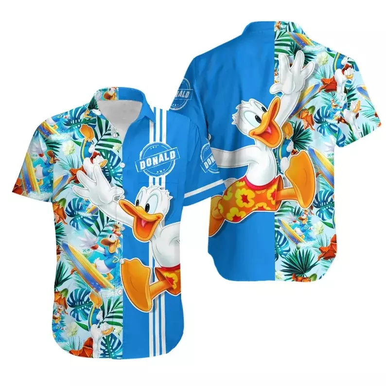 Гавайская рубашка «Дональд Дак», гавайская рубашка «Дональд Дак» с цветами, пляжные рубашки «Алоха», летняя рубашка Disney