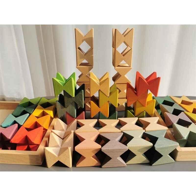 Montessori-blocos de madeira para crianças, brinquedos empilháveis, borboleta, jogo educativo