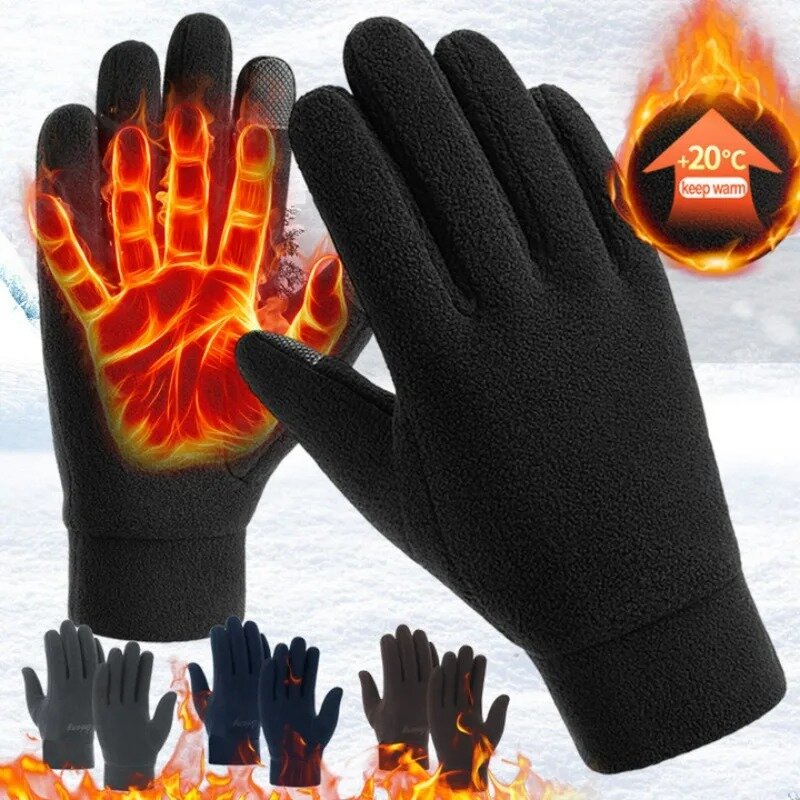 Zagęszczone rękawiczki polarowe dla mężczyzn kobiet zimowe ciepłe rękawica ze wszystkimi palcami termiczne przewyższają wiatroszczelne rękawice rowerowe do biegania