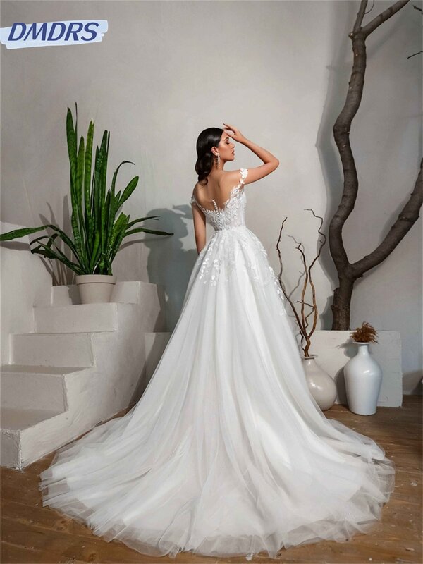Gaun pengantin kerah v seksi 2024 gaun pernikahan tanpa lengan Menawan Romantis A-Line gaun panjang lantai Vestidos De Novia