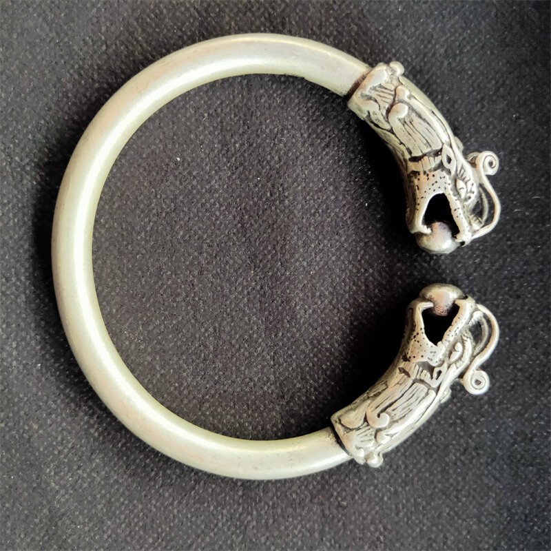 Venda quente natural mão-esculpida tibetano prata dragão cabeça bangle moda jóias pulseira acessórios men women sorte gifts1