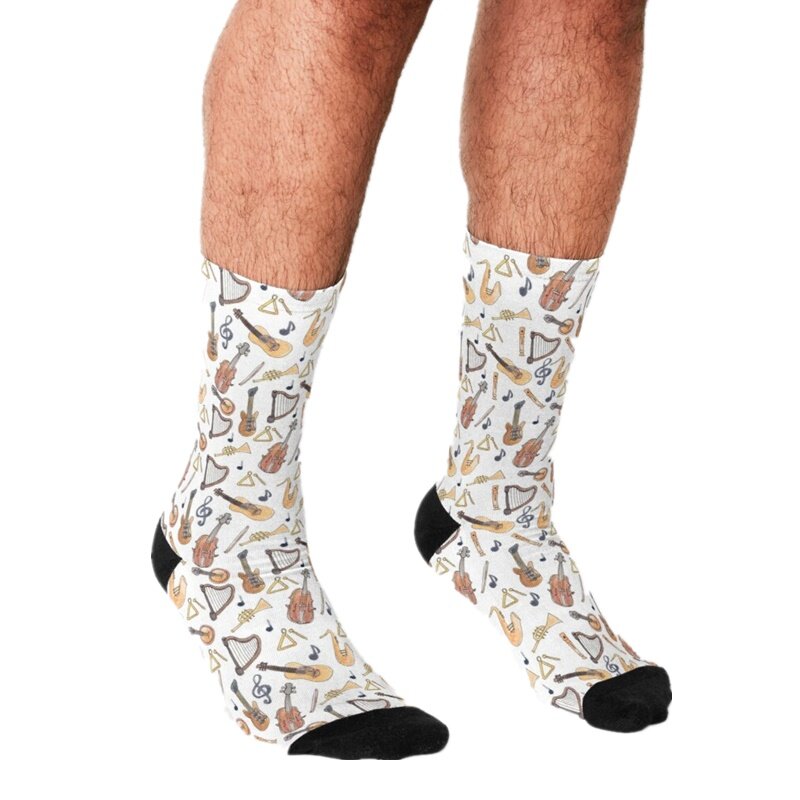 Носки мужские цветные с принтом музыкальных нот, смешные повседневные сумасшедшие короткие носки в стиле Харадзюку, в стиле хип-хоп