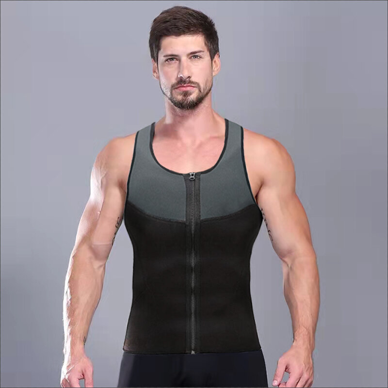 Męska Shaper Wear kamizelka neoprenowy pocenie się brzuch Zipper łączenie Fitness V-neck kombinezon do sauny gorset koszula body odchudzanie
