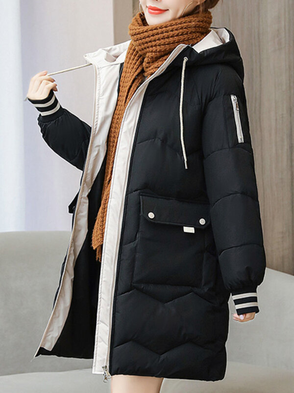 Женская длинная куртка с капюшоном, теплая ветрозащитная парка из хлопка, повседневное студенческое пальто для зимы, 2023