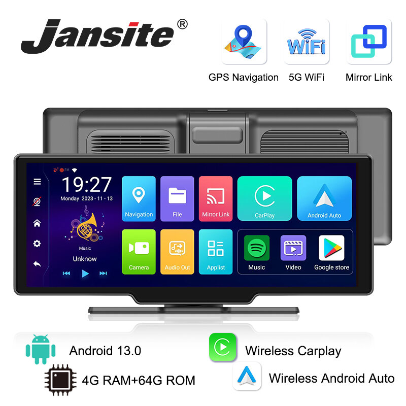 AI Screen Car Display Sistema Android 13, Carplay, 5G, WiFi, Navegação GPS, Espelho Retrovisor, Câmera Smart Screen, 10.26
