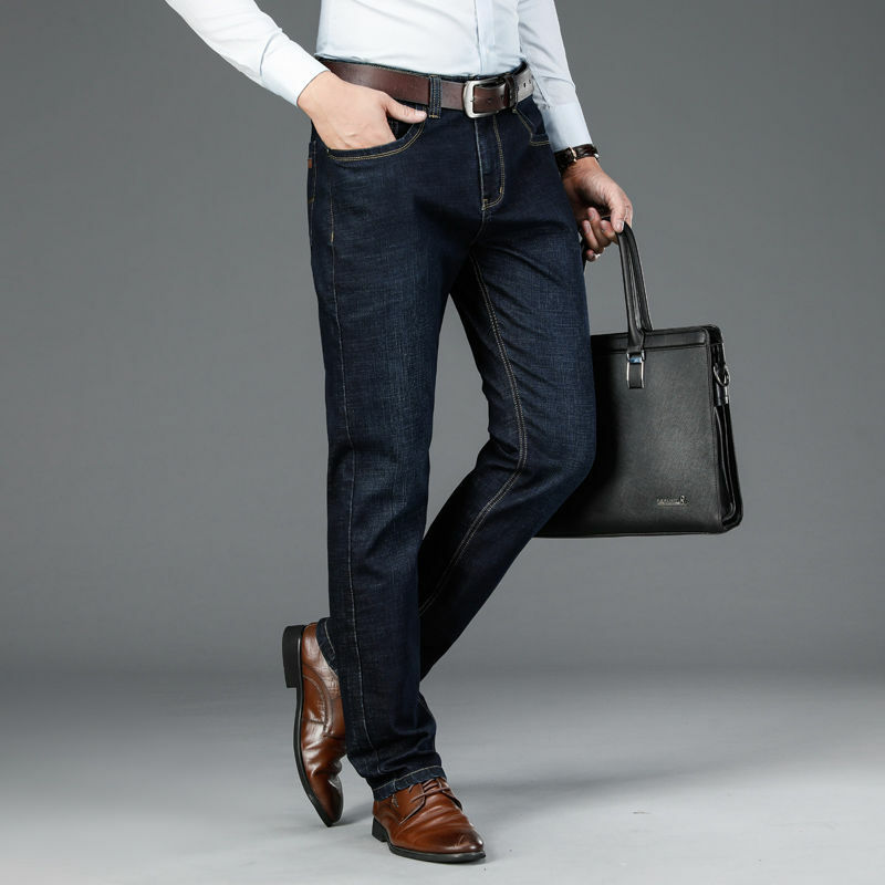 Новинка Осень-зима 2023 повседневные деловые прямые Стрейчевые облегающие джинсы для молодежи среднего возраста удобные модные брюки со средней талией