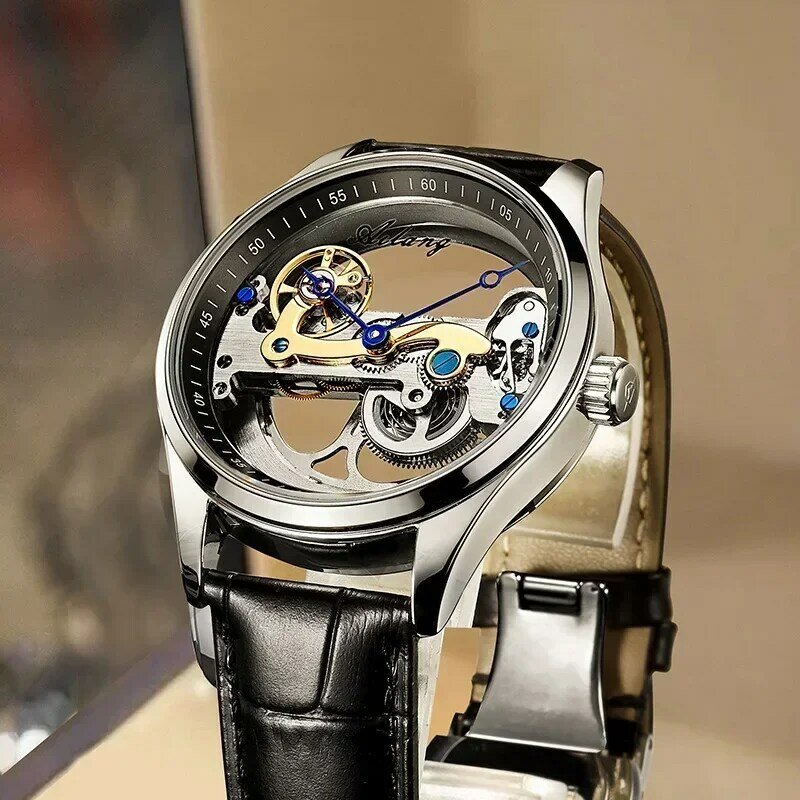 Montre de sport mécanique automatique pour homme, double face, design creux, étanche, affaires, nouveau, 2022