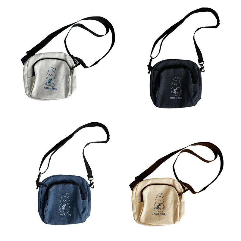 ASDS-1Pcs Rabbit Canvas Crossbody Bag Casual Student Girls Messenger Bag Vintage Ladies Phone Purse Shoulder Bag