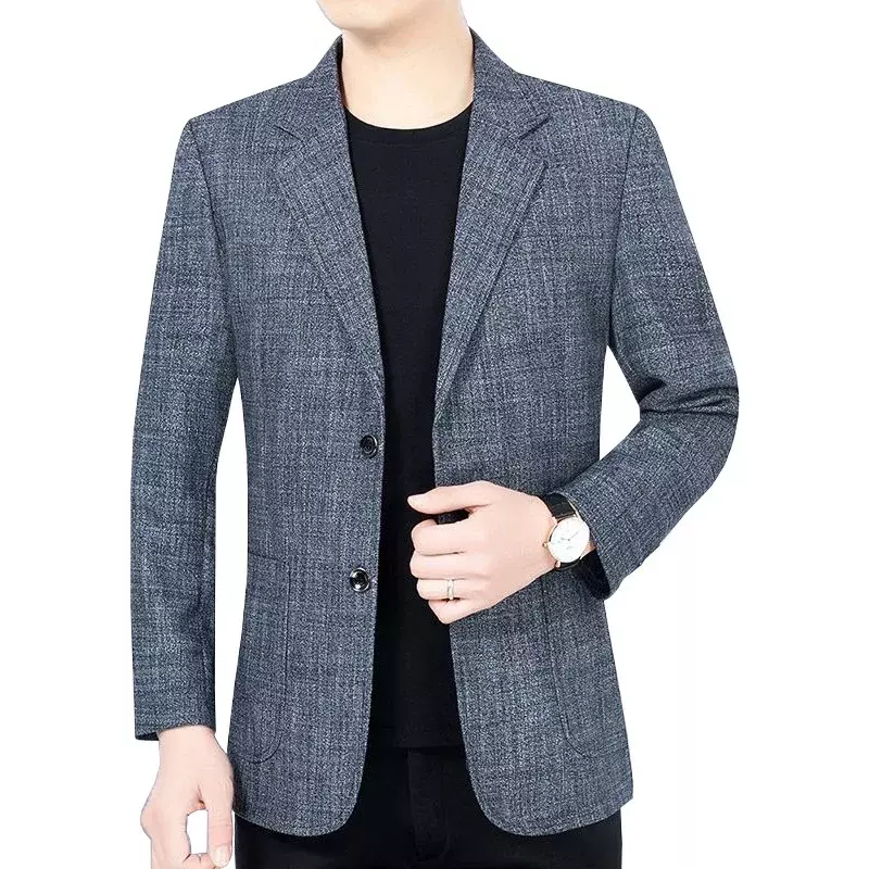 용수철 남성용 얇은 캐주얼 블레이저 재킷, 비즈니스 격자 무늬 정장 코트, 남성 슬림 블레이저 재킷 코트, 남성 의류, 4XL, 신제품