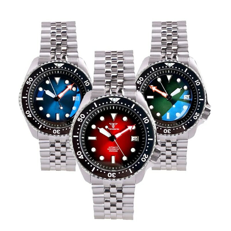 DIVER 3.8 Mechanical Watch Men NH35 Movt Sunburst Red 20bar Waterproof SKX Wristwatch 120clicks Bezel Steel Bracelet Relogio