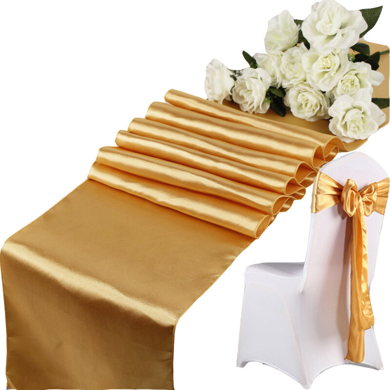 Camino de mesa de satén para Banquete de boda, mantel de comedor romántico de Color sólido, decoraciones de mesa de lujo, 30cm x 275cm
