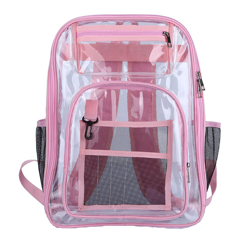 한국어 투명 PVC 배낭 대용량 방수 지퍼 멀티 샌드위치 남성 학교 가방, 캐주얼 여성 여행 가방