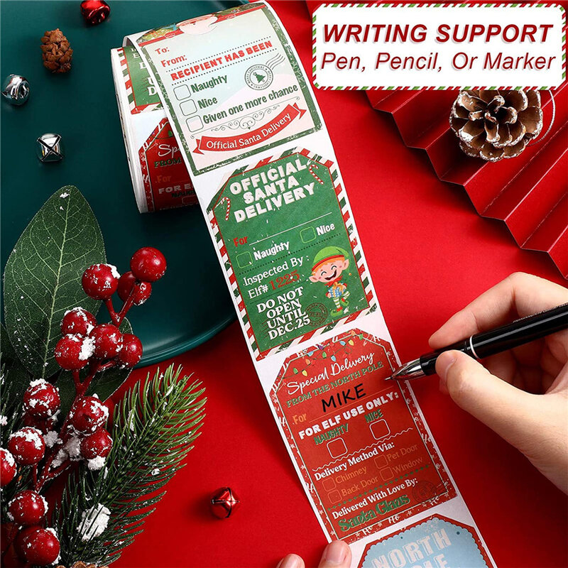 Etiquetas de Feliz Navidad para decoración de vacaciones, pegatinas de Papá Noel, regalo de tarjetas de Papá Noel, 50-200 piezas