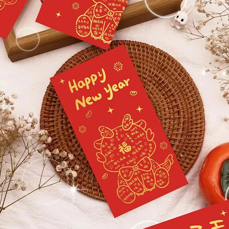 ซองแดงลายการ์ตูนปีมังกร Hongbao 6ชิ้นสำหรับ2024เทศกาลฤดูใบไม้ผลิปีใหม่แพ็คเก็ตสีแดงนำโชคถุงซานตาแพ็คเก็ตเงินนำโชค