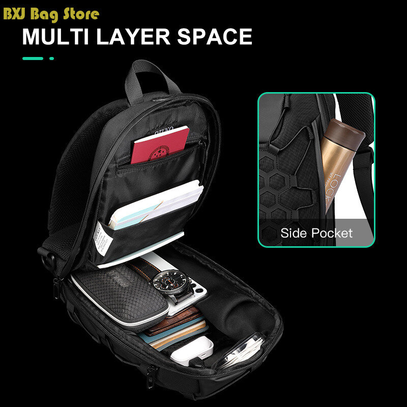 Tas dada anti-maling pria, tas selempang dengan pengisi daya USB, tas dada luar ruangan perjalanan pendek
