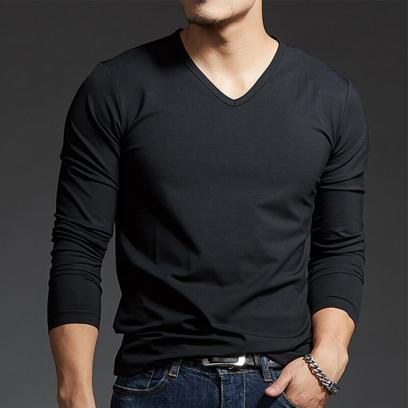 Undershirt Top Fashion Long Sleeves Mens Muscle Pullover Slim Fit Spring Casual V Neck Fall Strong Stylish Summer