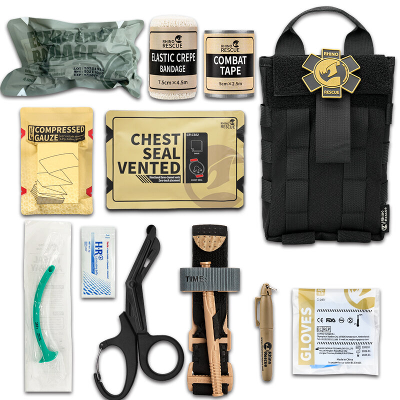Kit de Trauma RHINO RESCUE IFAK, Kit táctico de primeros auxilios, torniquete, vendaje israelí, sello de pecho, para Control de sangrado grave
