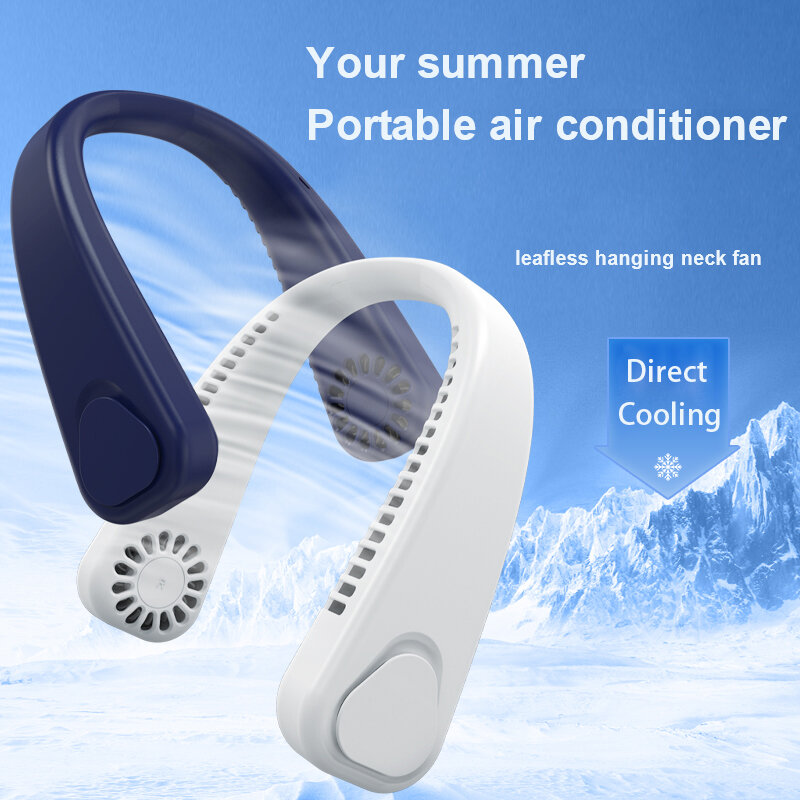 Ventilador de cuello portátil sin aspas, recargable por USB, 3 velocidades, para deportes al aire libre, Verano