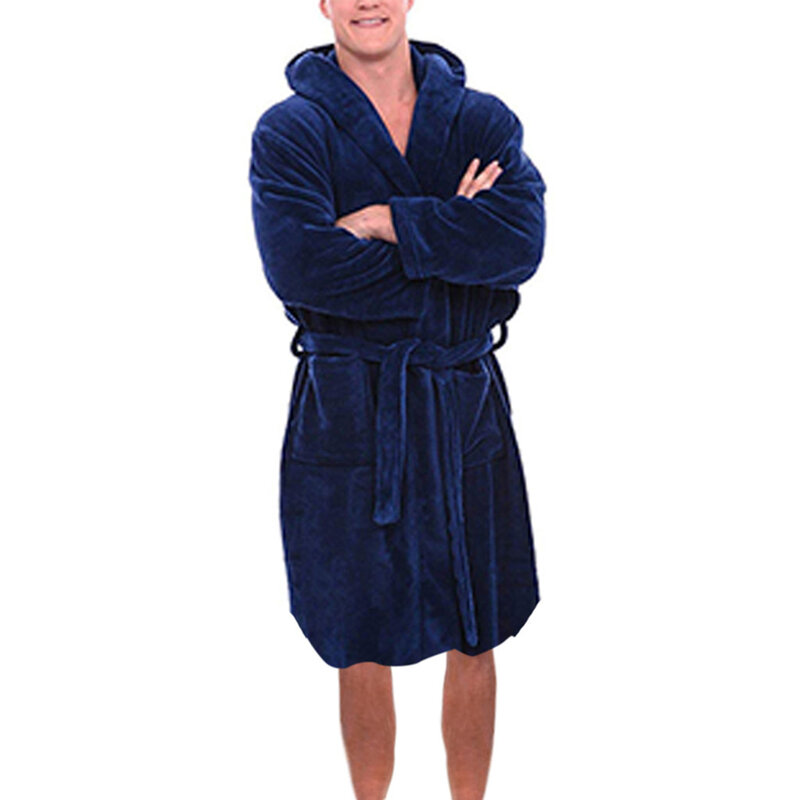 ชุดนอนแขนยาวผ้ากำมะหยี่สำหรับผู้ชาย, เสื้อคลุมยาวสำหรับใส่ในบ้าน pakaian rumahan ฤดูหนาว