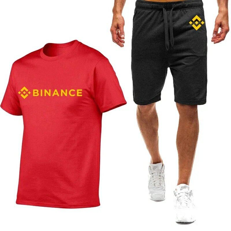 Binance Crypto 2024 męskie nowe letnie koszulki z nadrukiem wygodny krótki rękaw spodenki bawełniane Harajuku sportowe dwuczęściowe zestawy