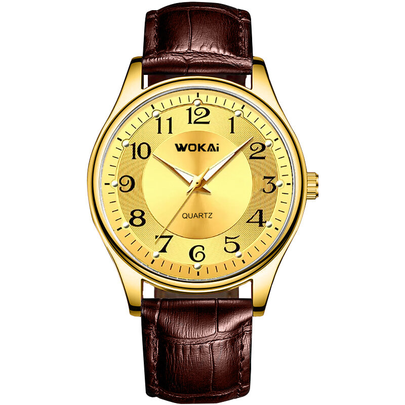 Часы наручные WOKAI Кварцевые водонепроницаемые, модные деловые простые золотистые цифровые, в стиле ретро, для студентов